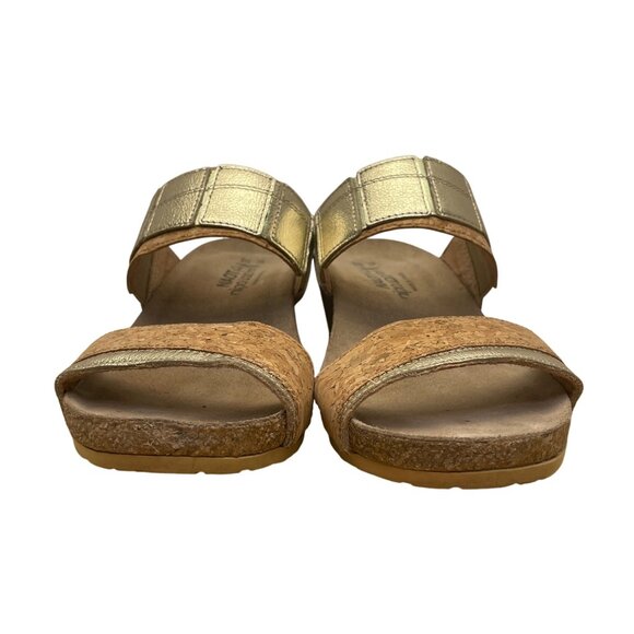 Naot Women’s Gold Metallic Leather Slip-On Comfort Cork Wedge Sandals Size 6 - Picture 2 of 8